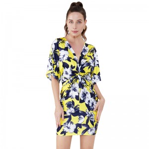 Sexy Girl wrap clothing overall wedding floral print dress women nice elegant office ladies dresses