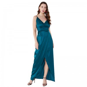 Fashion OEM Custom Split Plain Sling Design Tight Evening Women Maxi Dress