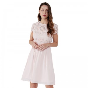 Bowknot Pink Formal Lace Casual Women Dresses Party Wear JCGJ190315082