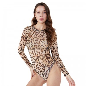 Full  Ladies Custom Long Sleeve Thong Leopard Body Suits Women Floral Bodysuit Mujer