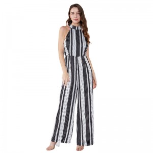 Streak Printed Halter Neck Plus Size Jumpsuit for Fat Women JCGJ190315072