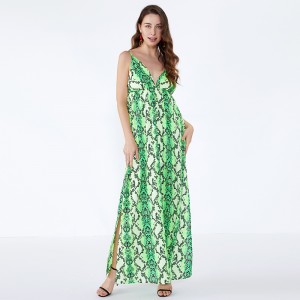 Latest Designs Women Office Green Leopard Print Button Casual Dress