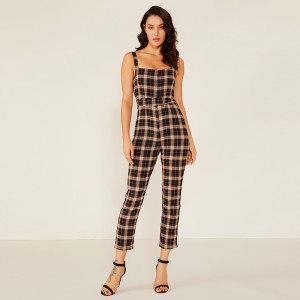 Women Summer Spring One Piece Stripe Checkered Jumpsuit