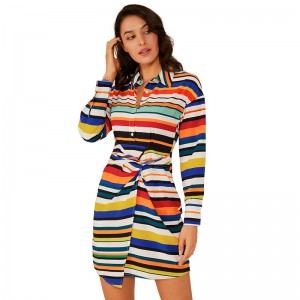 Oem Apparel The New Mix Color Long Sleeve Casual Boho Dress Fashion Summer Dresses Women